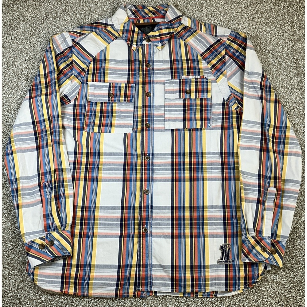 Harley Davidson Button Up Long Sleeve Shirt Plaid Multicolor Pockets Men Large